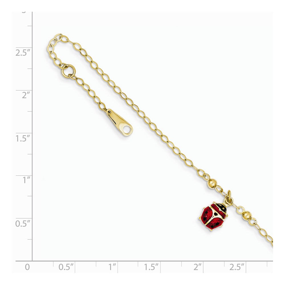 Alternate view of the 14k Yellow Gold Enameled Ladybug Anklet, 9-10 Inch by The Black Bow Jewelry Co.