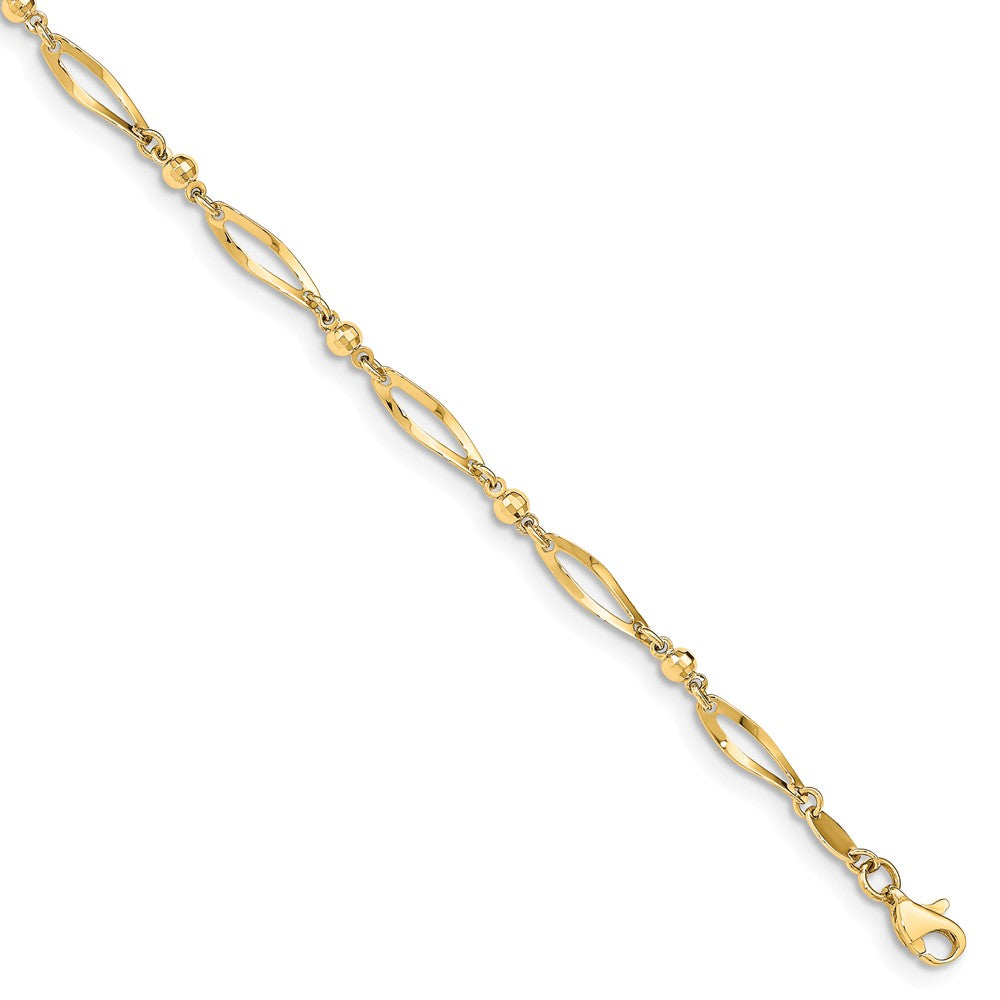14k Yellow Gold Polished And Diamond-Cut Link Anklet, 9 Inch, Item A8054 by The Black Bow Jewelry Co.