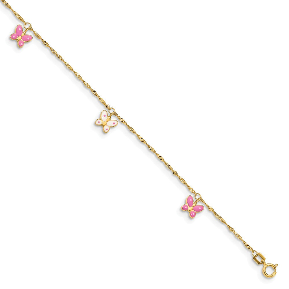 14k Yellow Gold and Enameled Butterfly Adjustable Anklet, 10 Inch, Item A8060 by The Black Bow Jewelry Co.