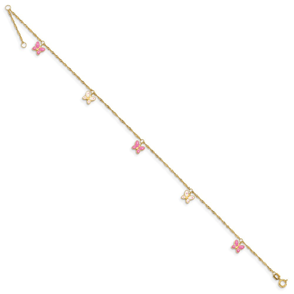 Alternate view of the 14k Yellow Gold and Enameled Butterfly Adjustable Anklet, 10 Inch by The Black Bow Jewelry Co.