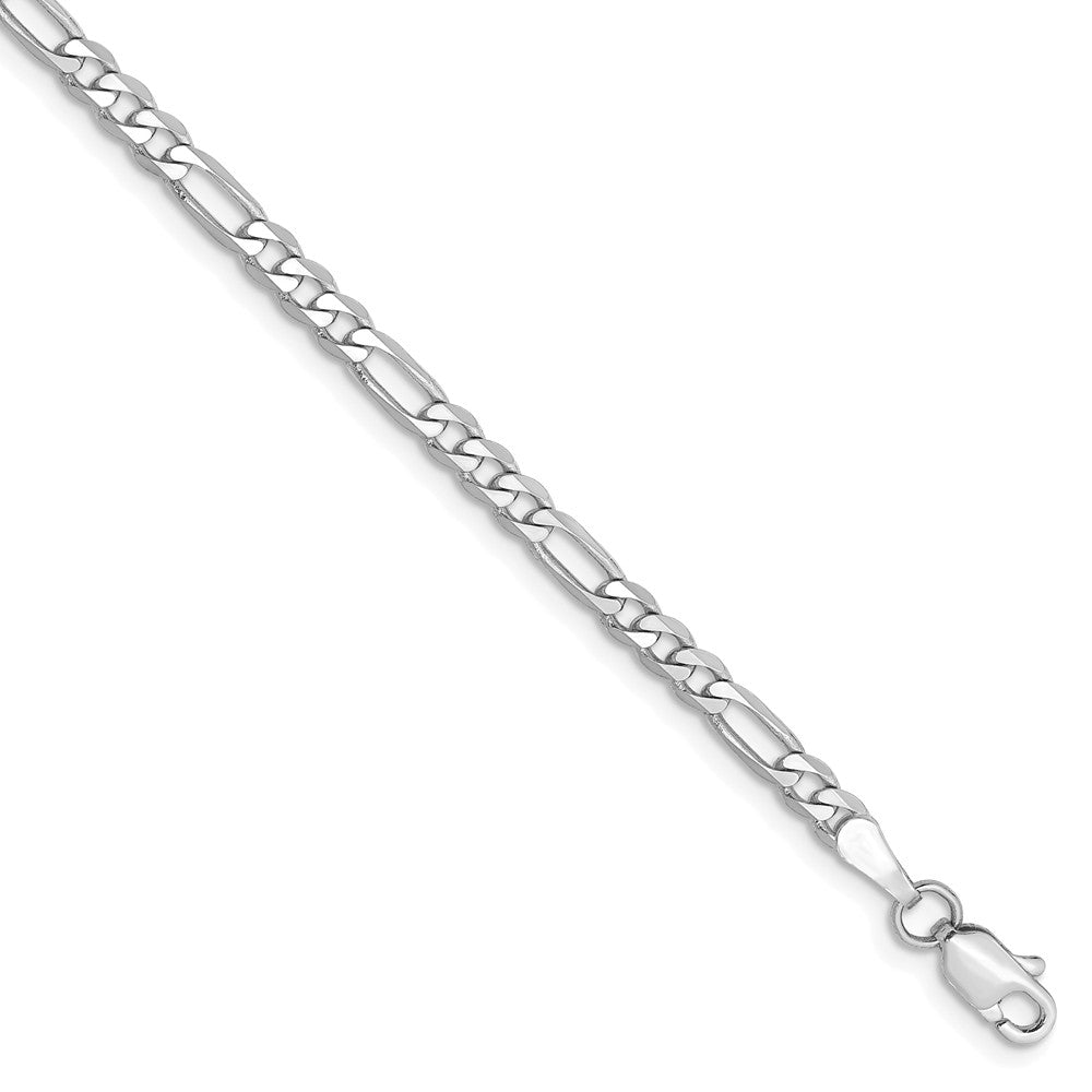 14k White Gold 3mm Flat Figaro Anklet, Item A8069-A by The Black Bow Jewelry Co.