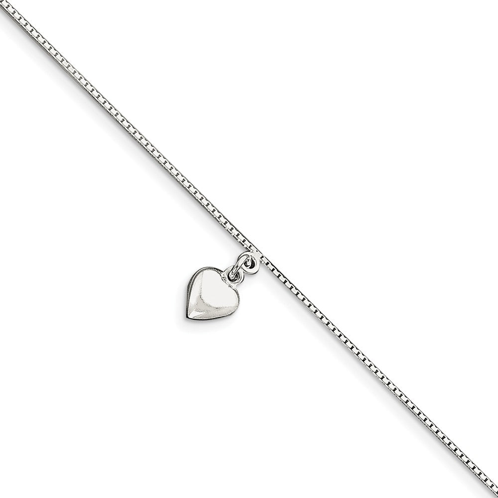 Sterling Silver Puffed Heart Anklet, 10 Inch, Item A8074-10 by The Black Bow Jewelry Co.