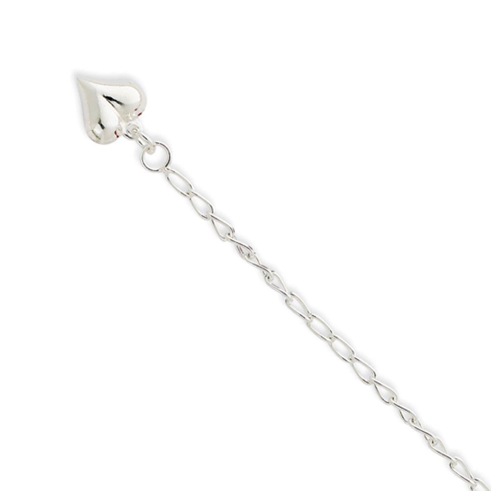 Sterling Silver Puffed Heart 2mm Open Curb Link Anklet, 10 Inch, Item A8082-10 by The Black Bow Jewelry Co.