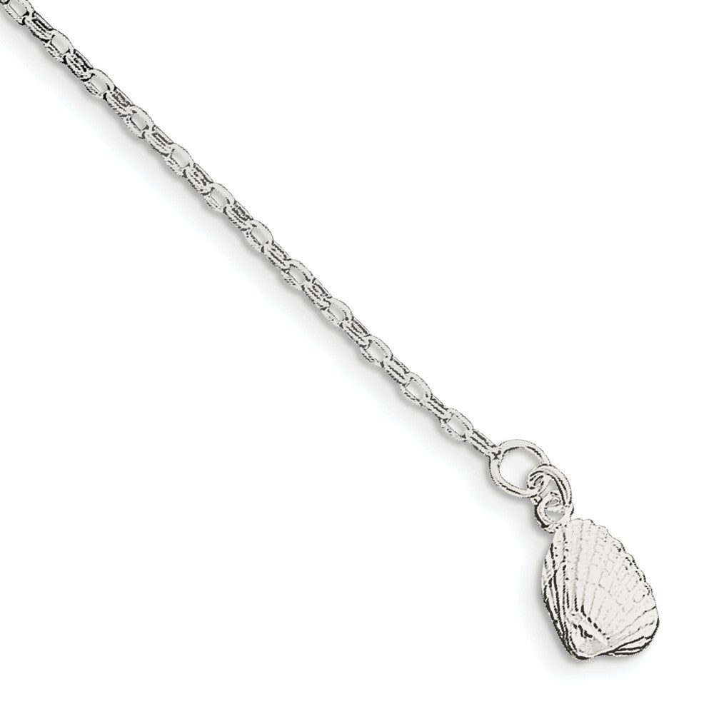 Sterling Silver Scalloped Shell 2mm Cable Link Anklet, Item A8097-A by The Black Bow Jewelry Co.