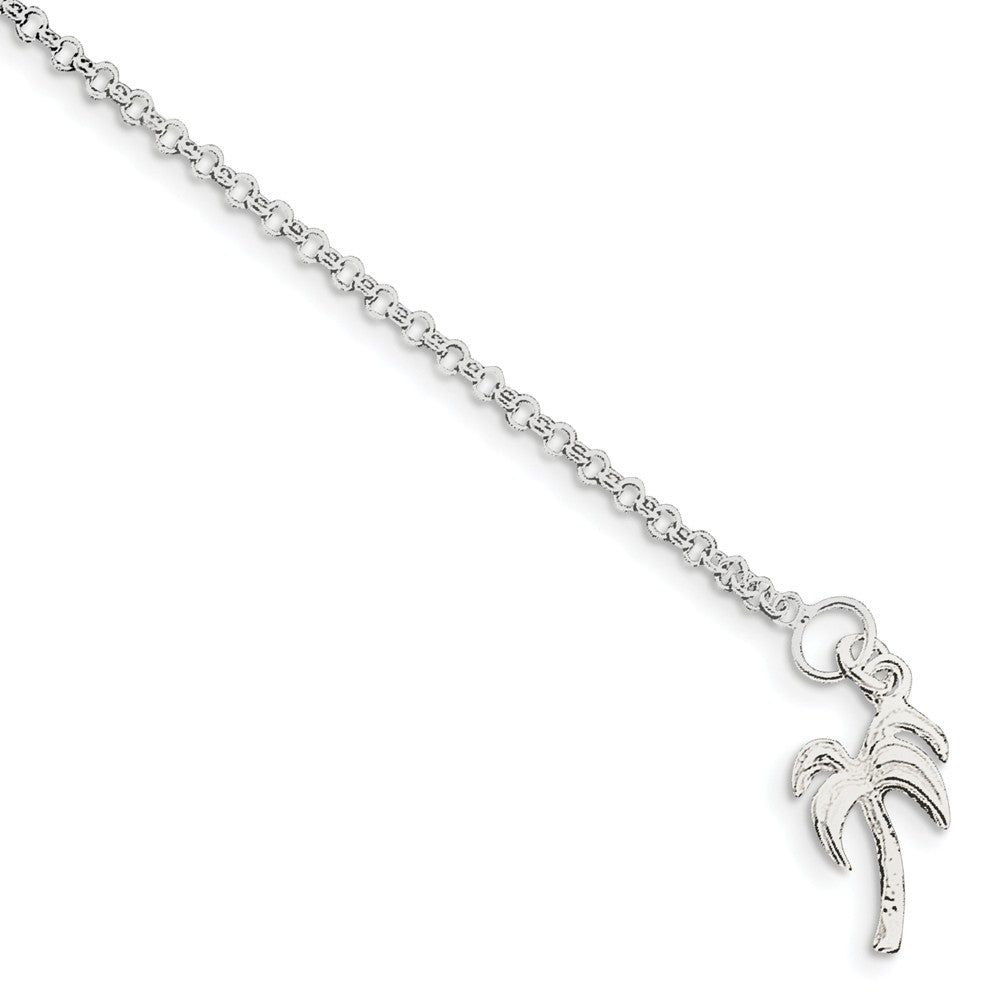 Sterling Silver Palm Tree 3mm Rolo Link Anklet