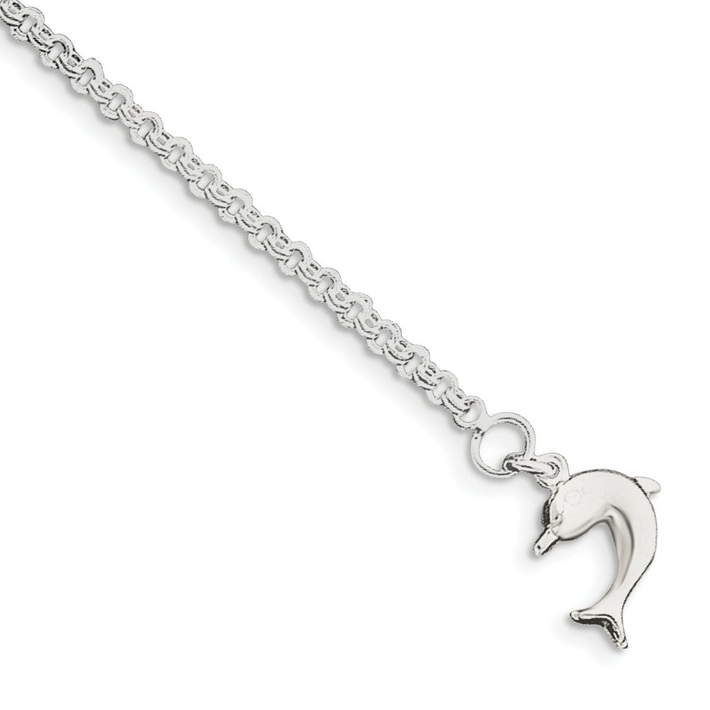Sterling Silver Dolphin Double Link Cable Chain Anklet