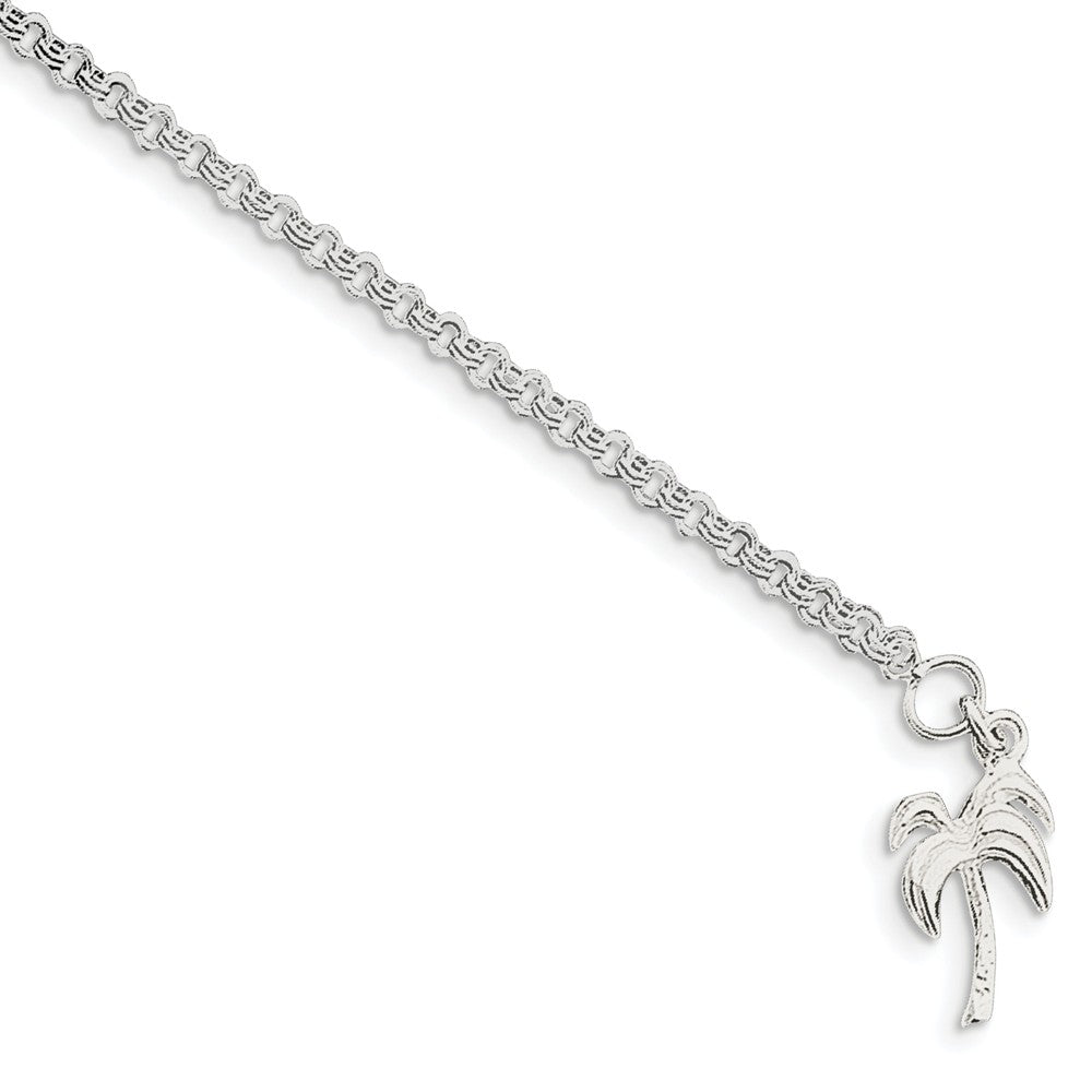 Sterling Silver Palm Tree Double Link Cable Chain Anklet