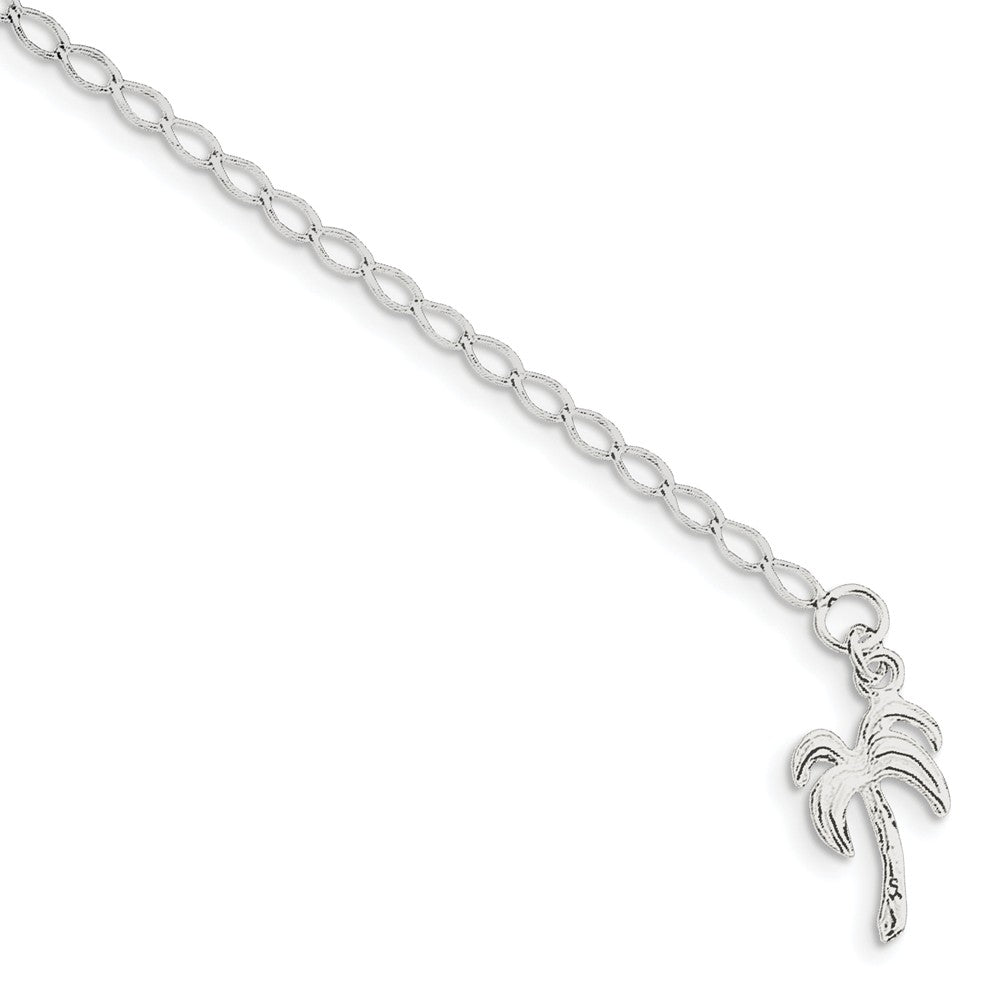 Sterling Silver Palm Tree Open Link Anklet