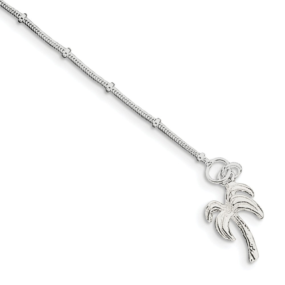 Sterling Silver Palm Tree Charm Beaded Snake Chain Anklet