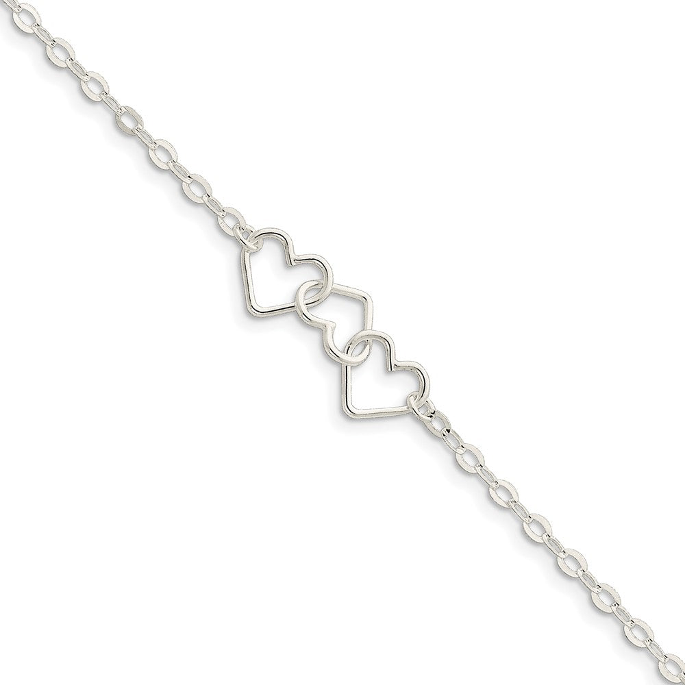 Sterling Silver Triple Open Heart Station Anklet, Item A8191-A by The Black Bow Jewelry Co.