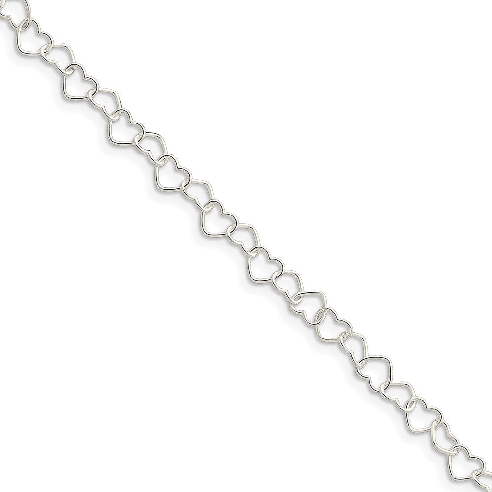 Sterling Silver Chain of Hugging Hearts Anklet, 10 Inch, Item A8214-10 by The Black Bow Jewelry Co.