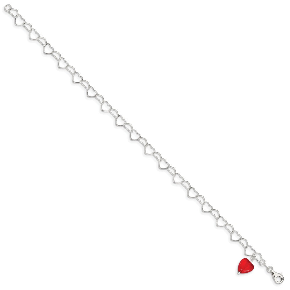 Alternate view of the Sterling Silver Red Crystal Heart Link Anklet, 10 Inch by The Black Bow Jewelry Co.