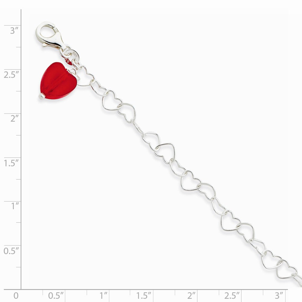 Alternate view of the Sterling Silver Red Crystal Heart Link Anklet, 10 Inch by The Black Bow Jewelry Co.