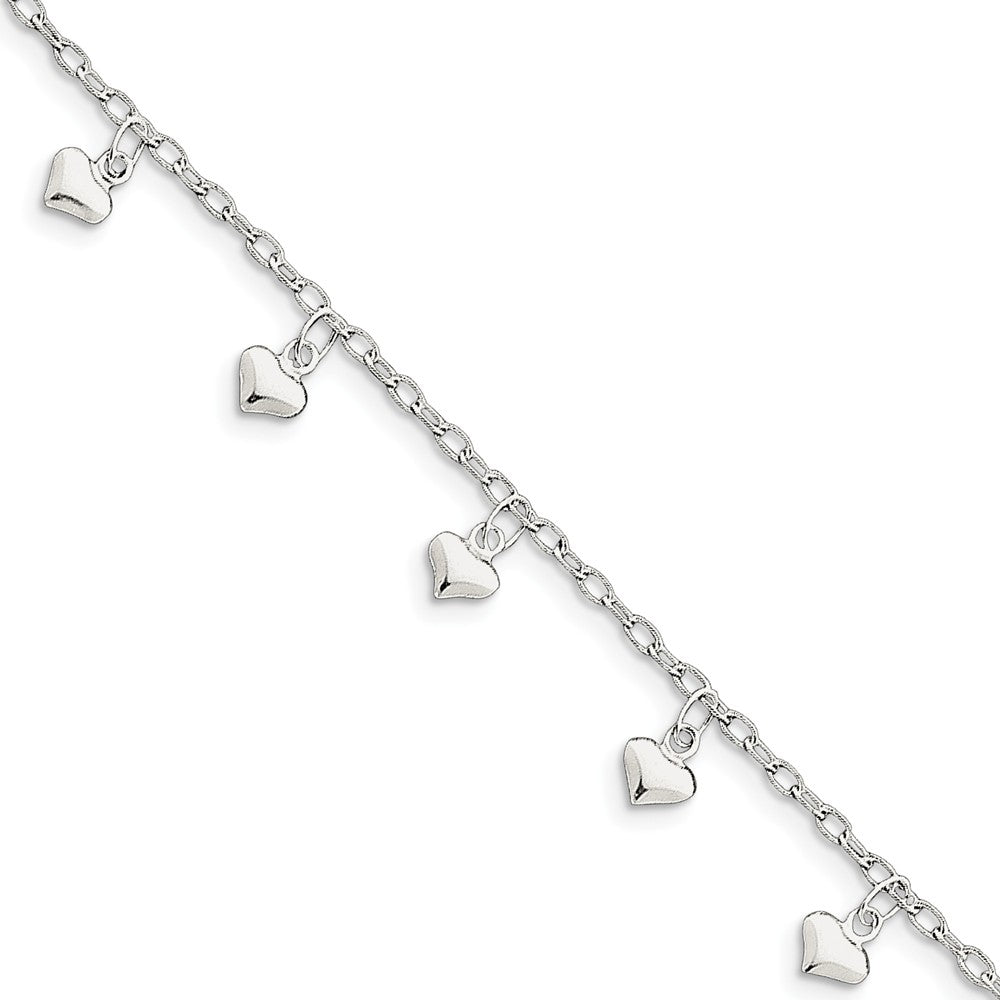 Sterling Silver Dangling Hearts Anklet, 9-10 Inch, Item A8219-09 by The Black Bow Jewelry Co.