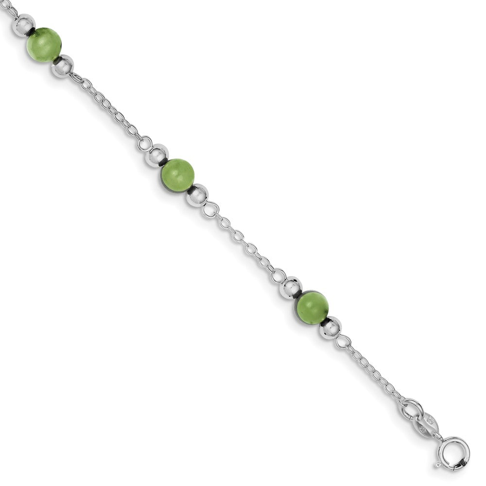 Green Jade in Rhodium-Plated Sterling Silver, Beaded Anklet, 9 Inch, Item A8222-09 by The Black Bow Jewelry Co.