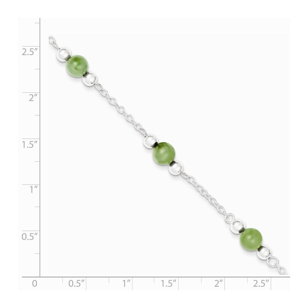 Alternate view of the Green Jade in Rhodium-Plated Sterling Silver, Beaded Anklet, 9 Inch by The Black Bow Jewelry Co.