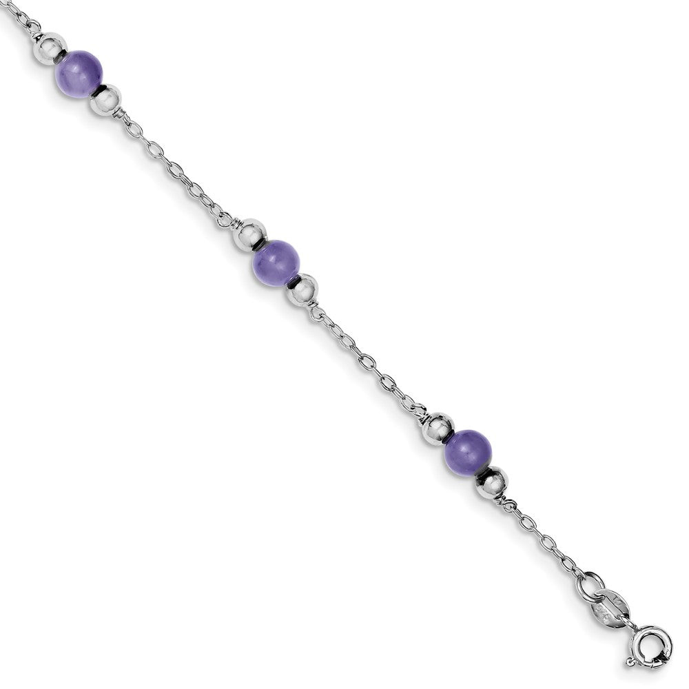 Lavender Jade in Rhodium-Plated Sterling Silver, Beaded Anklet, 9 Inch, Item A8223-09 by The Black Bow Jewelry Co.