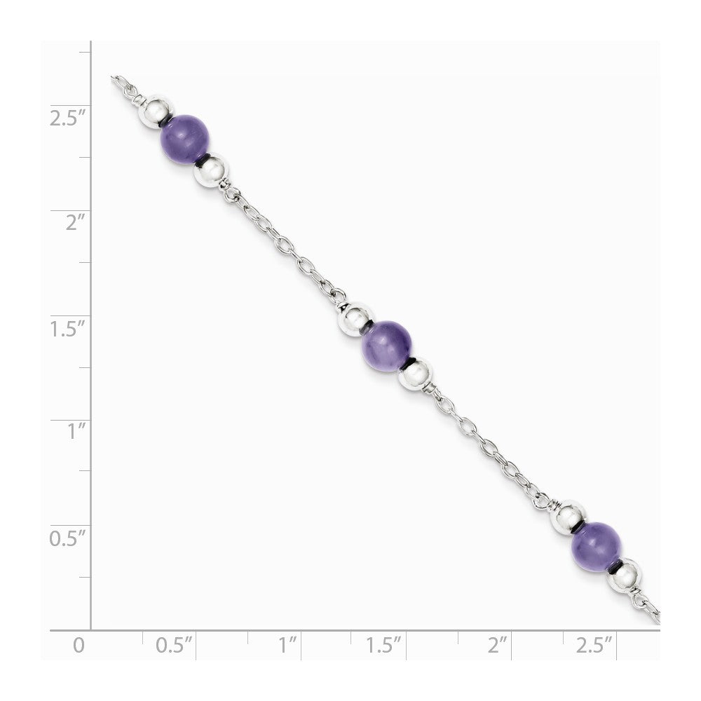 Alternate view of the Lavender Jade in Rhodium-Plated Sterling Silver, Beaded Anklet, 9 Inch by The Black Bow Jewelry Co.