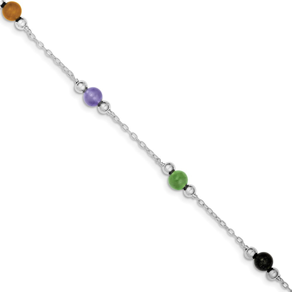 Sterling Silver Multi-Color Jade, 9 Inch Beaded Anklet, Item A8224-09 by The Black Bow Jewelry Co.