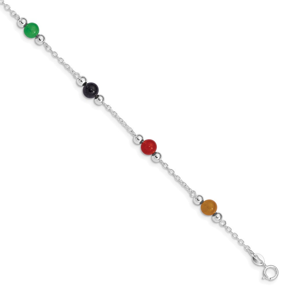 Alternate view of the Sterling Silver Multi-Color Jade, 9 Inch Beaded Anklet by The Black Bow Jewelry Co.