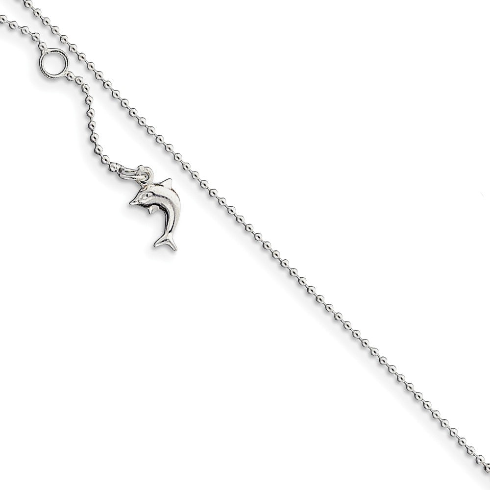 Sterling Silver Adjustable Dolphin Anklet, 9-10 Inch, Item A8225-10 by The Black Bow Jewelry Co.