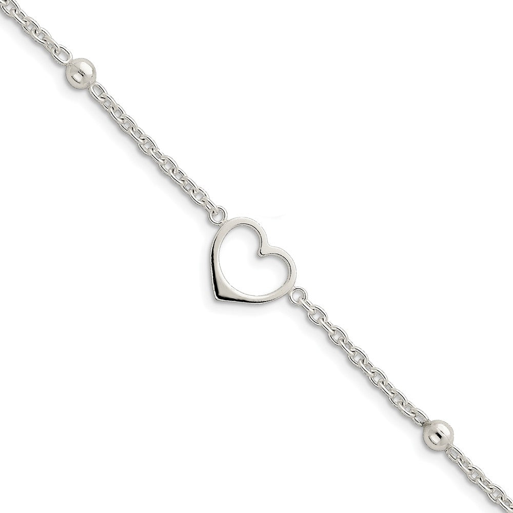 Sterling Silver 15mm Open Heart Charm Anklet, 10 Inch, Item A8230-10 by The Black Bow Jewelry Co.