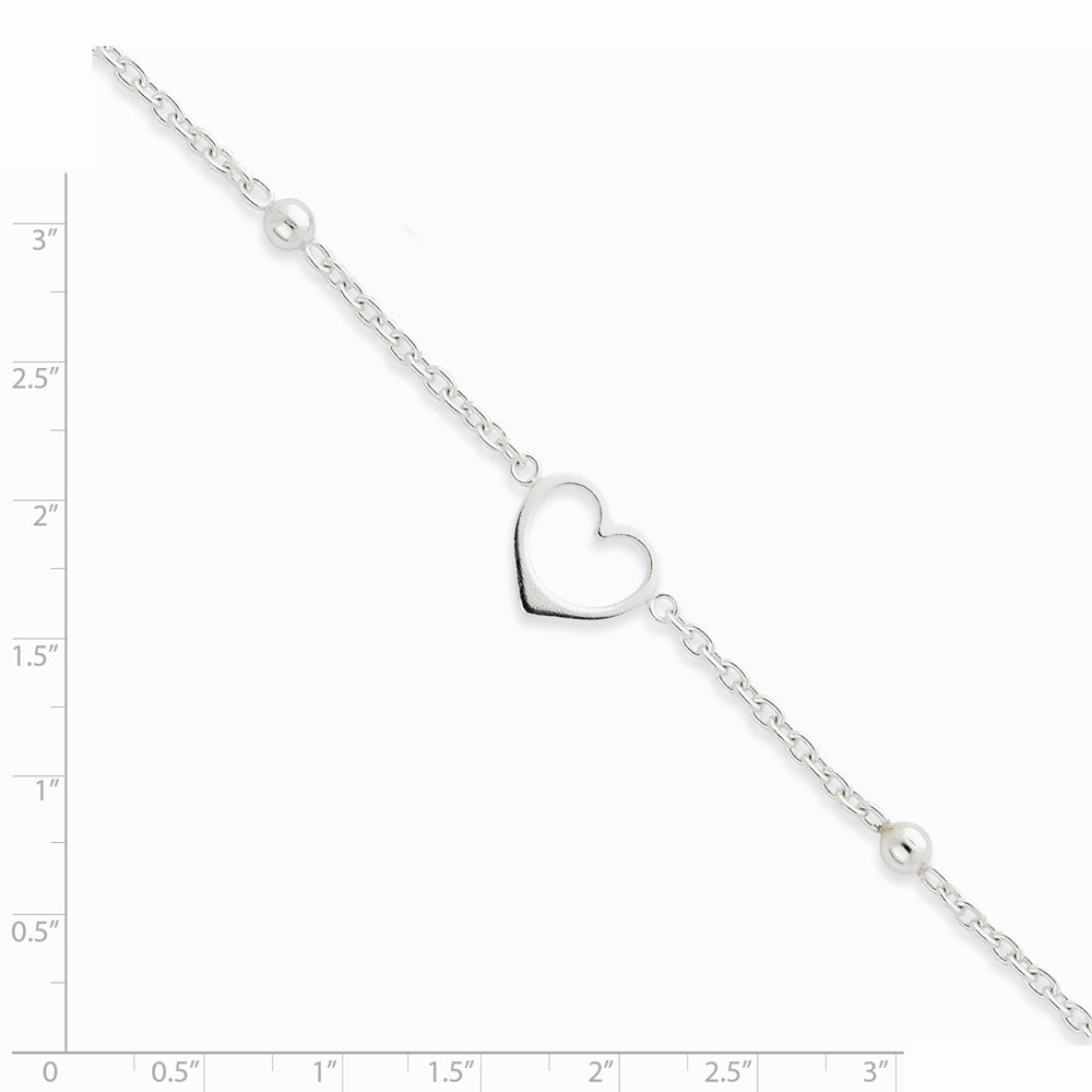 Alternate view of the Sterling Silver 15mm Open Heart Charm Anklet, 10 Inch by The Black Bow Jewelry Co.