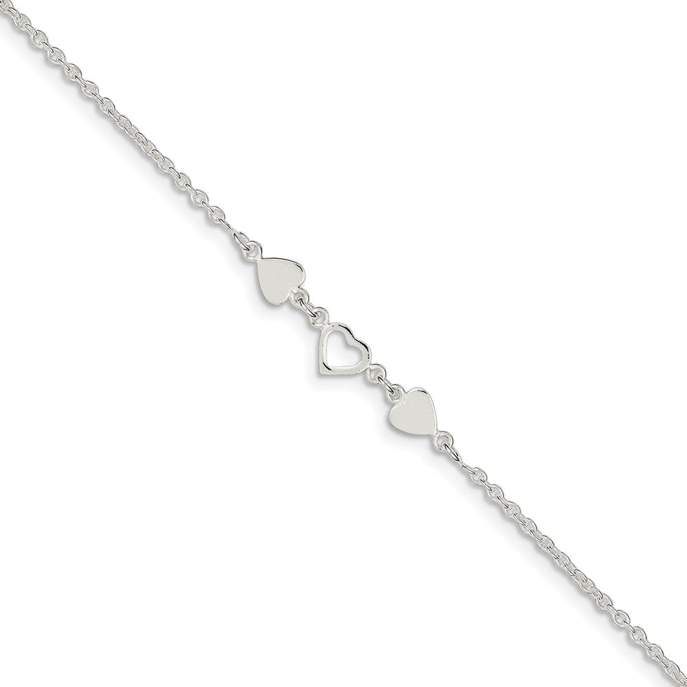 Sterling Silver Polished Hearts Anklet, 9 Inch, Item A8234-09 by The Black Bow Jewelry Co.