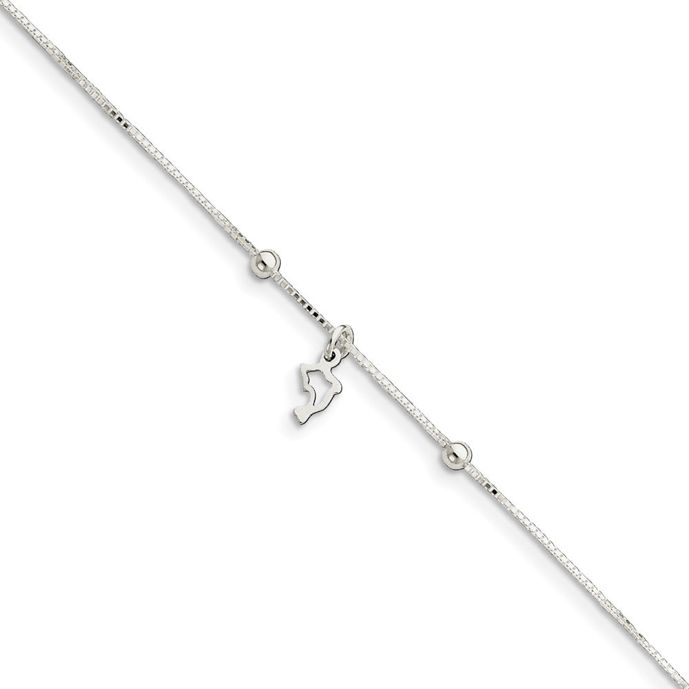 Sterling Silver Dolphin Silhouette Anklet, 8-9 Inch