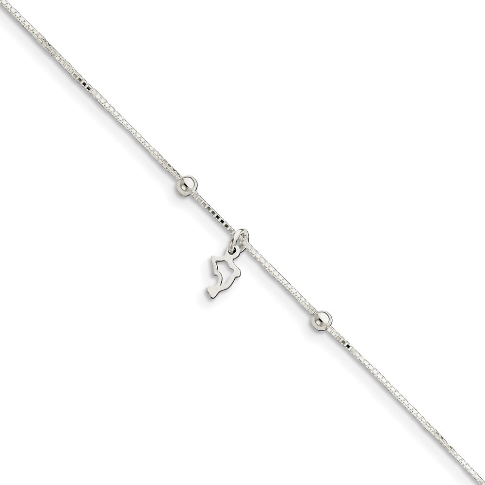 Sterling Silver Dolphin Silhouette Anklet, 8-9 Inch, Item A8235-09 by The Black Bow Jewelry Co.