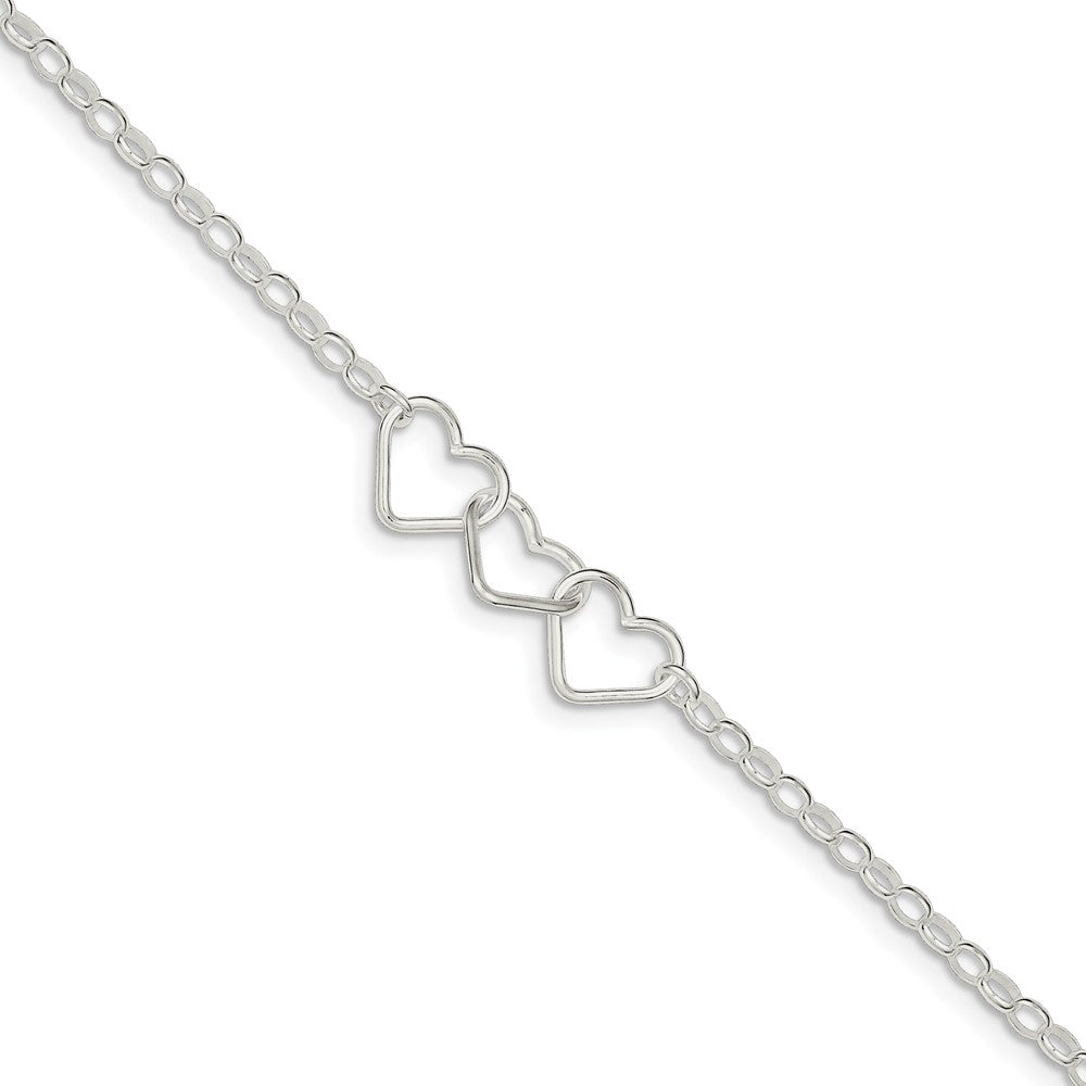 Sterling Silver interlocking Hearts Anklet, 9 Inch, Item A8254-09 by The Black Bow Jewelry Co.