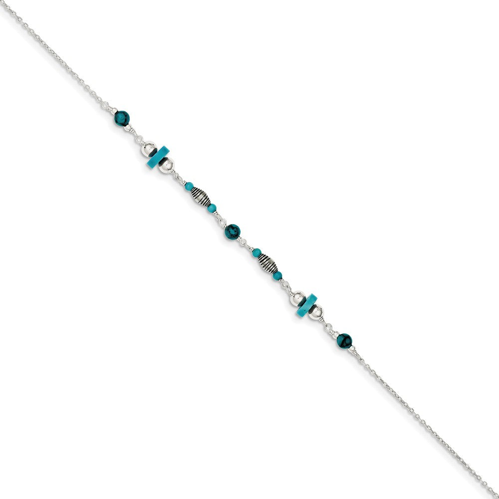 Alternate view of the Sterling Silver Turquoise Anklet, 9 Inch by The Black Bow Jewelry Co.