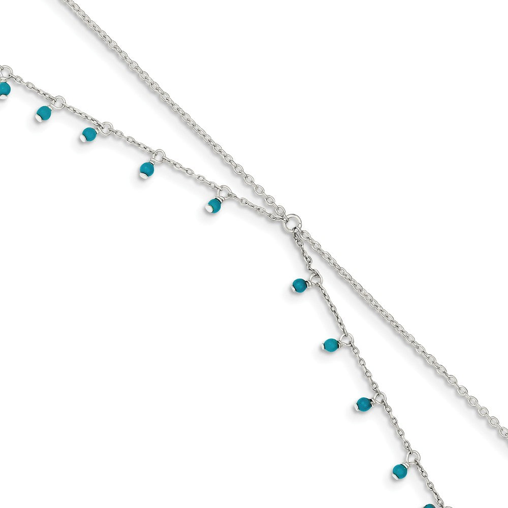 Sterling Silver Turquoise, Double Chain Anklet, 10 Inch, Item A8262-10 by The Black Bow Jewelry Co.
