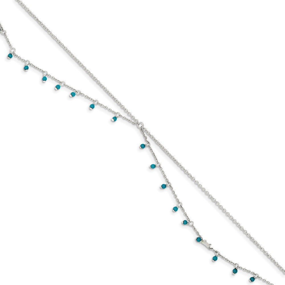 Alternate view of the Sterling Silver Turquoise, Double Chain Anklet, 10 Inch by The Black Bow Jewelry Co.