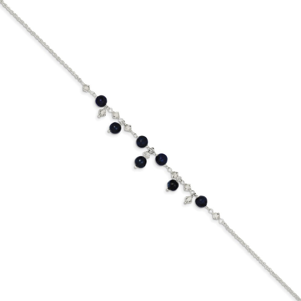 Alternate view of the Sterling Silver Clear Crystal And Blue Lapis Anklet Bracelet, 9 Inch by The Black Bow Jewelry Co.