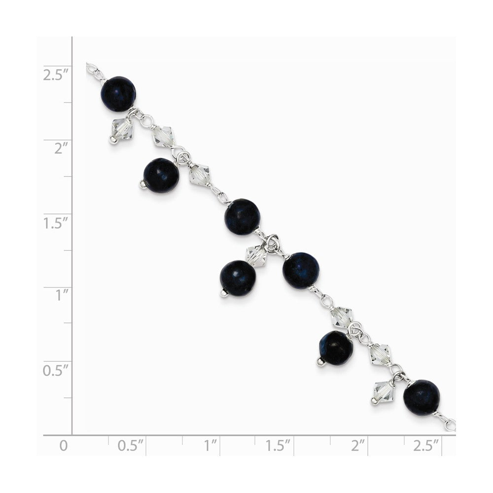Alternate view of the Sterling Silver Clear Crystal And Blue Lapis Anklet Bracelet, 9 Inch by The Black Bow Jewelry Co.