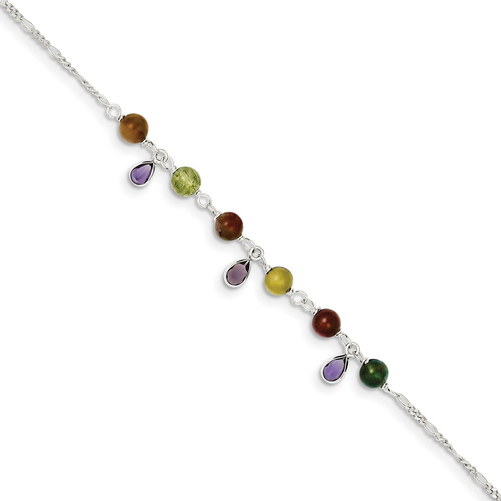 Sterling Silver Fancy Multicolor Jasper Anklet, 9 Inch, Item A8270-09 by The Black Bow Jewelry Co.
