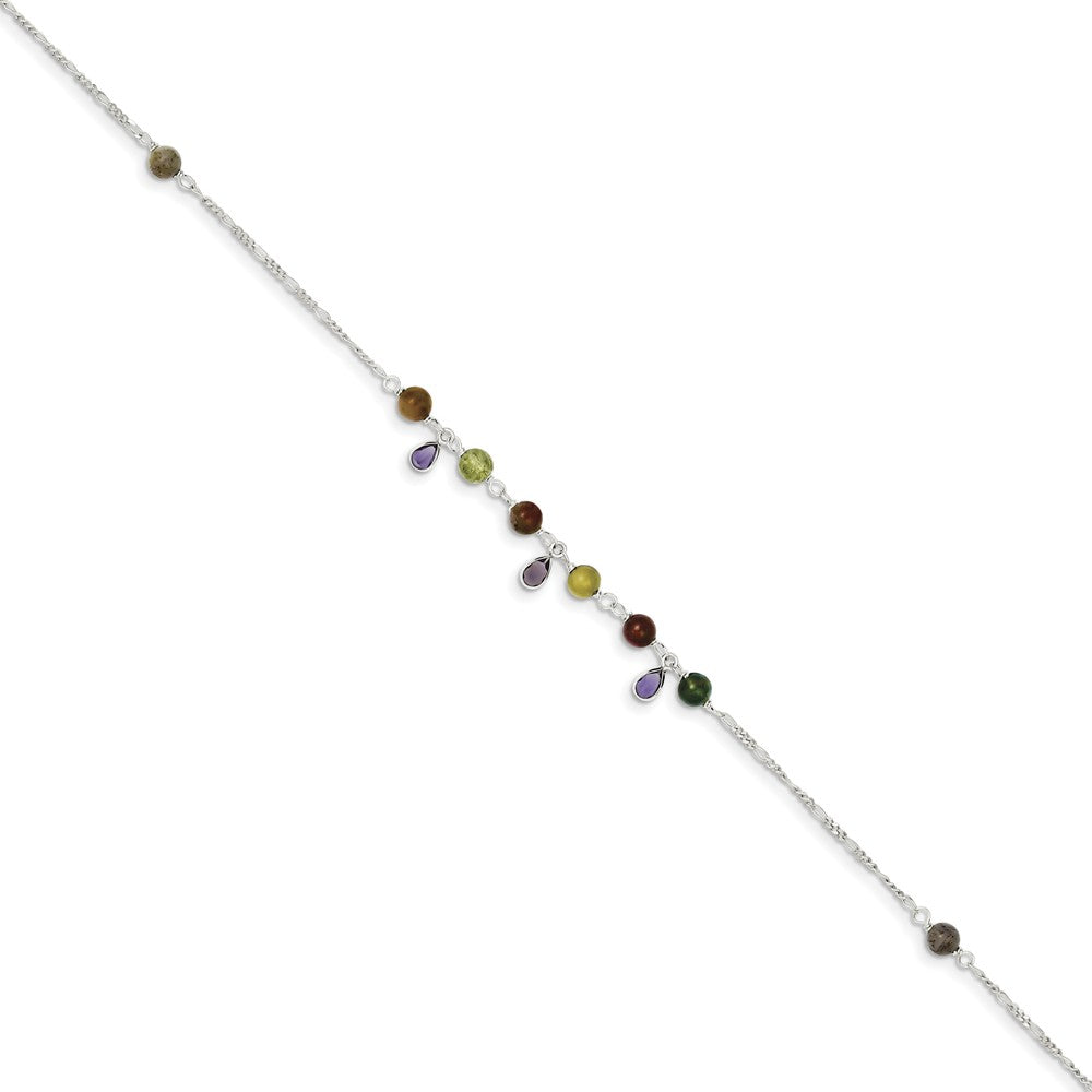 Alternate view of the Sterling Silver Fancy Multicolor Jasper Anklet, 9 Inch by The Black Bow Jewelry Co.