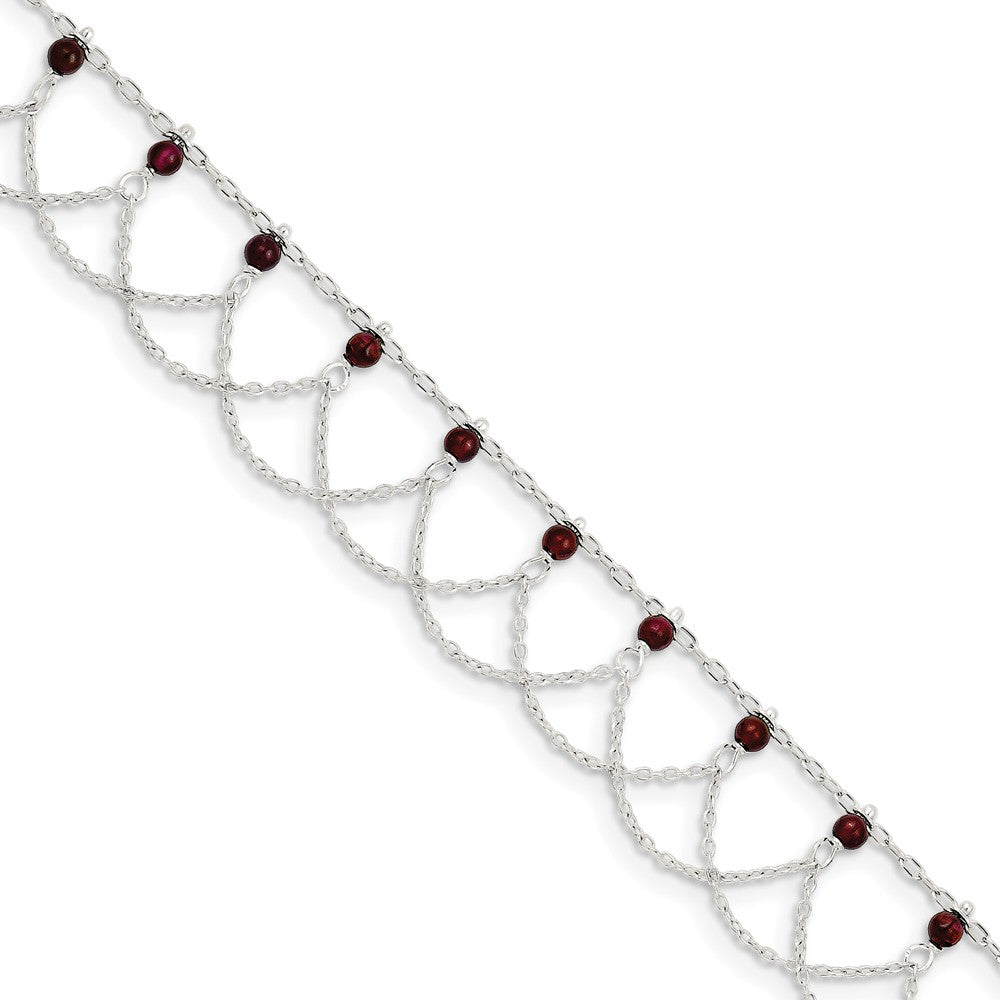 Sterling Silver Rhodolite Garnet Swag Anklet, 10 Inch, Item A8274-10 by The Black Bow Jewelry Co.