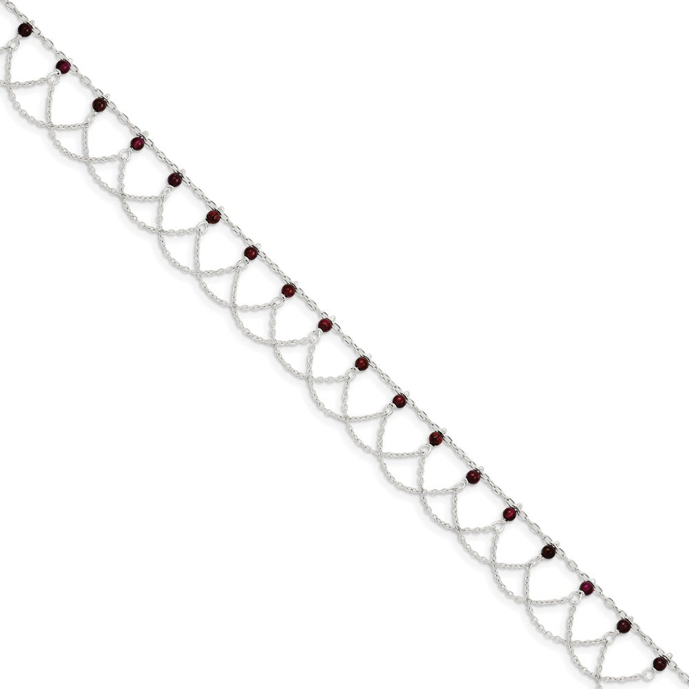 Alternate view of the Sterling Silver Rhodolite Garnet Swag Anklet, 10 Inch by The Black Bow Jewelry Co.