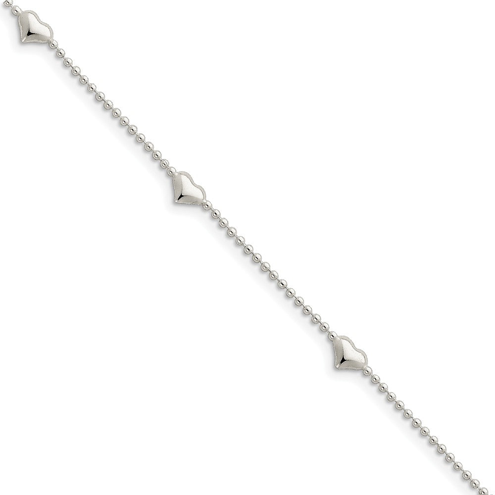 Sterling Silver Puffed Heart Bead Link Anklet, 10 Inch, Item A8281-10 by The Black Bow Jewelry Co.