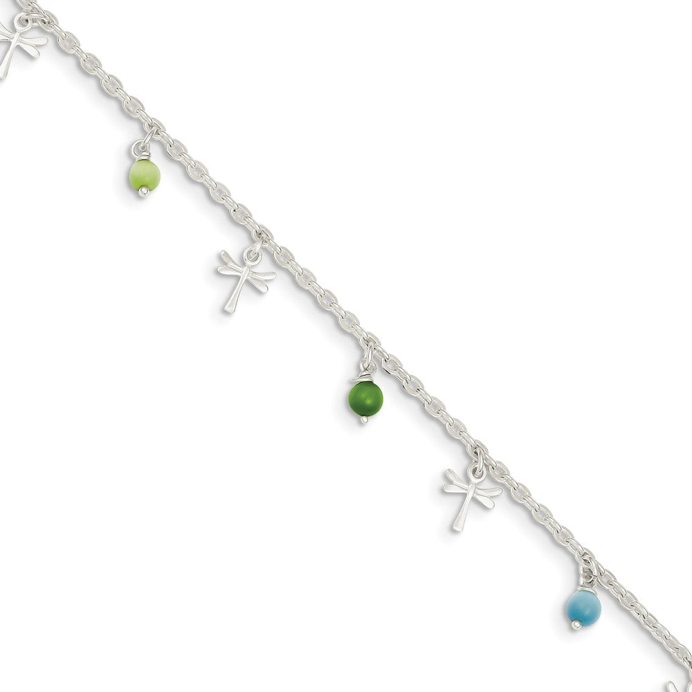 Sterling Silver Dragonfly And Glass Beaded Anklet, 10 Inch, Item A8291-10 by The Black Bow Jewelry Co.