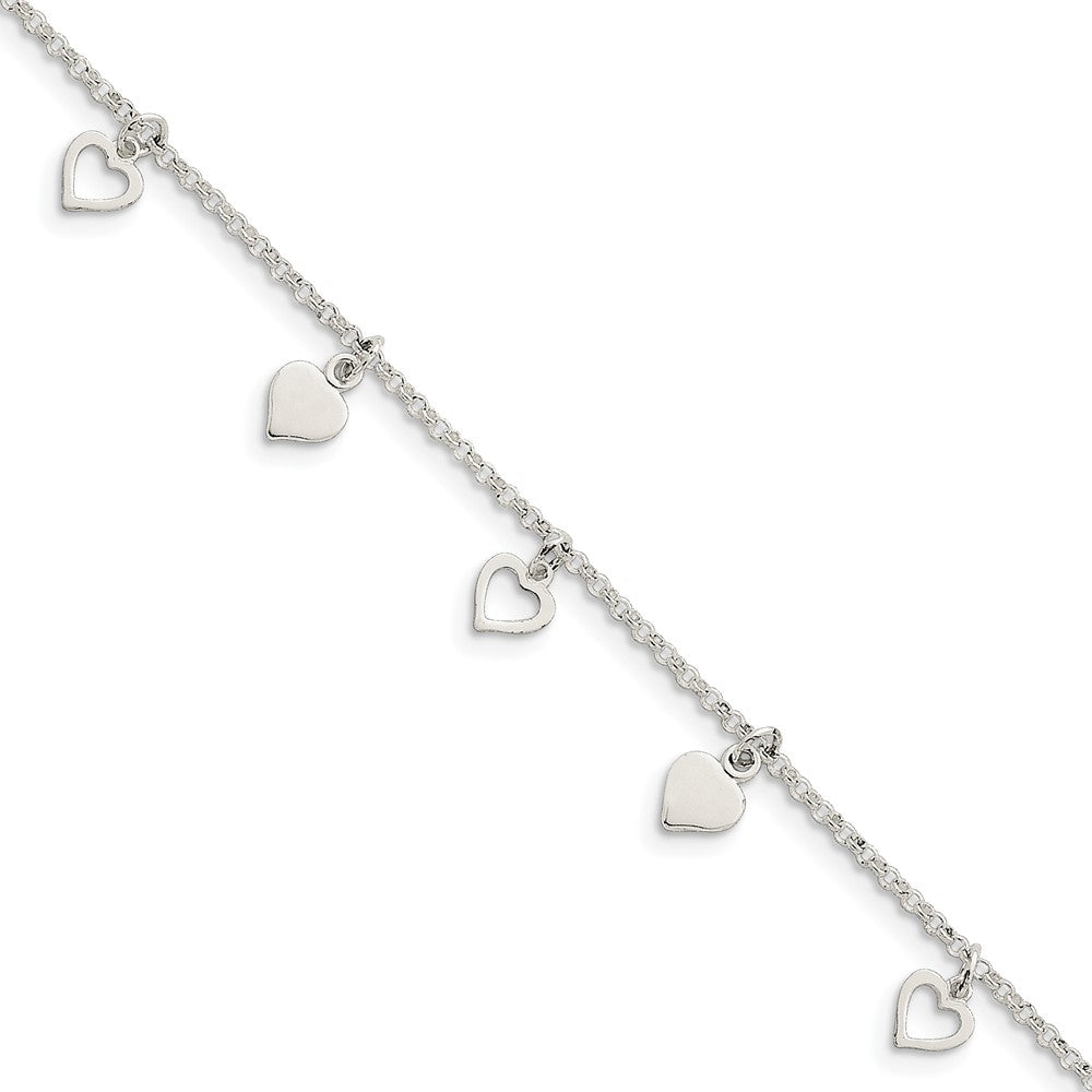 Sterling Silver Dangling Hearts Anklet, 10 Inch, Item A8292-10 by The Black Bow Jewelry Co.