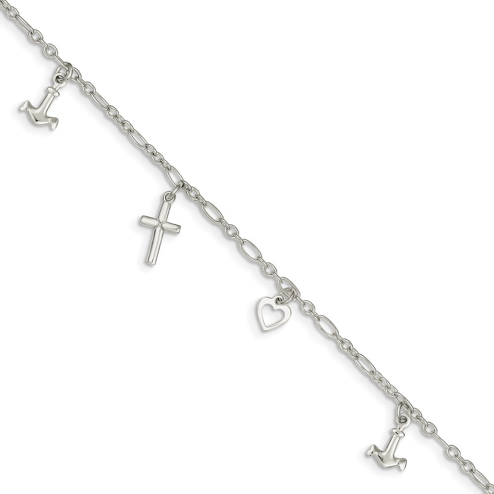 Sterling Silver Faith, Hope and Charity Anklet, 10 Inch, Item A8298-10 by The Black Bow Jewelry Co.
