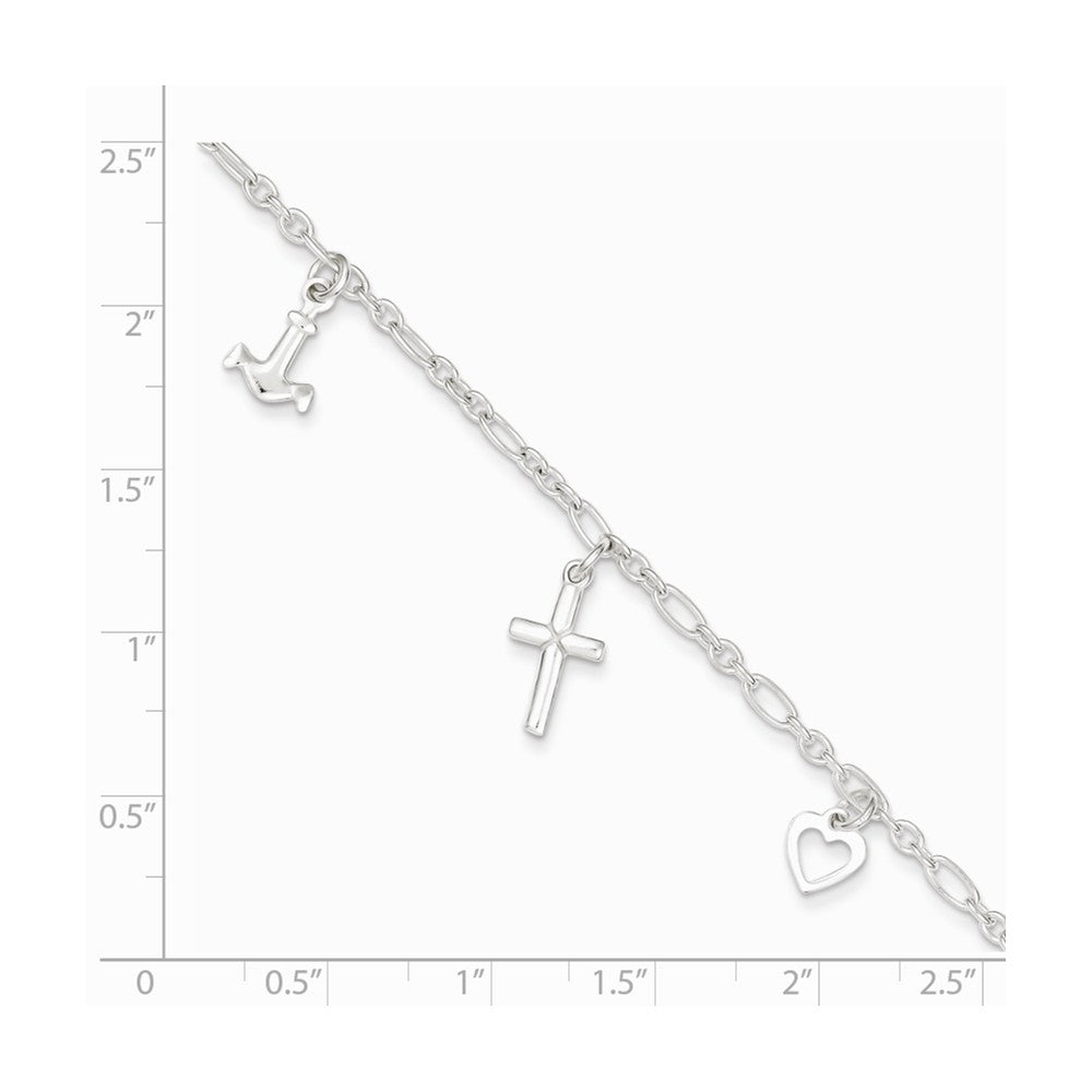 Alternate view of the Sterling Silver Faith, Hope and Charity Anklet, 10 Inch by The Black Bow Jewelry Co.