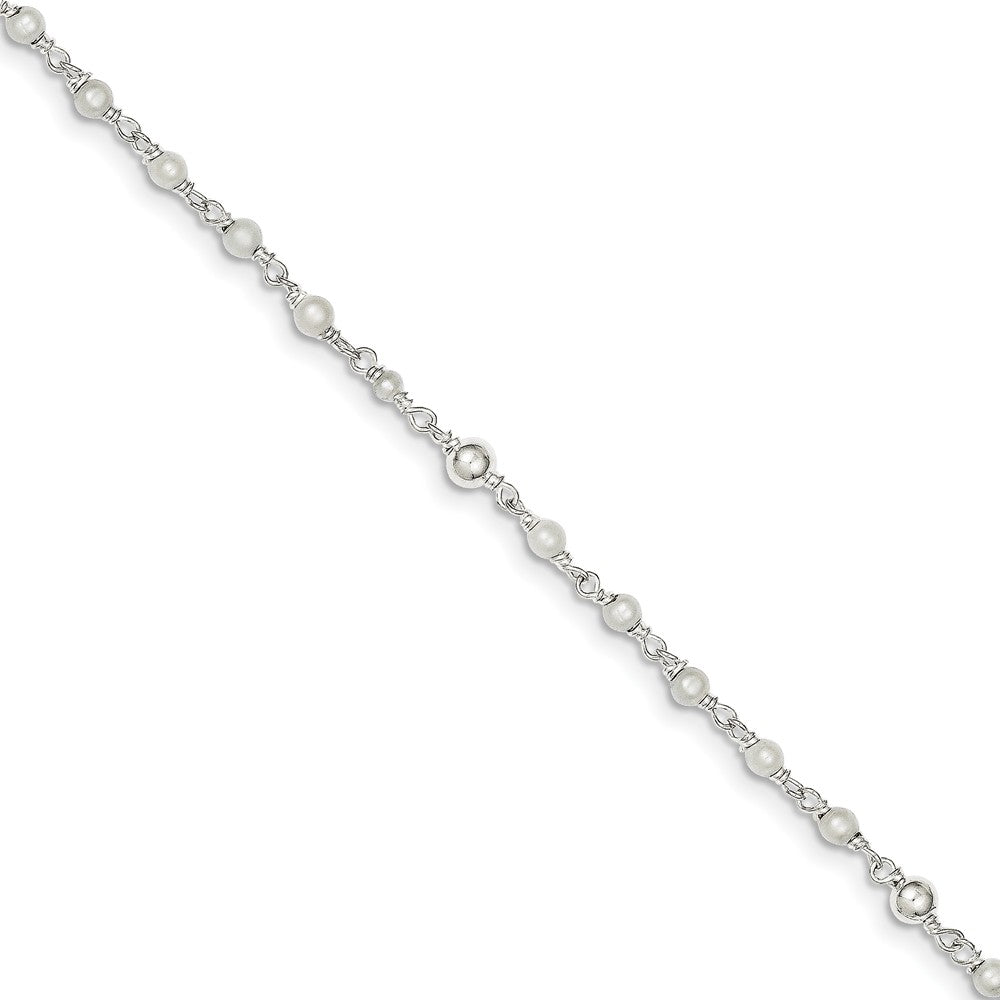 Sterling Silver FW Cultured Pearl and Heart Anklet, 9-10 Inch, Item A8299-10 by The Black Bow Jewelry Co.