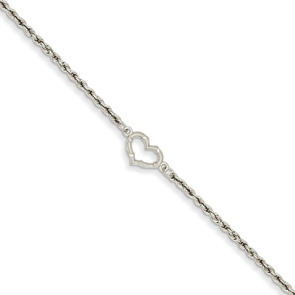 14k Gold White Gold Rope with Heart Anklet, 10 Inch, Item A8306-10 by The Black Bow Jewelry Co.