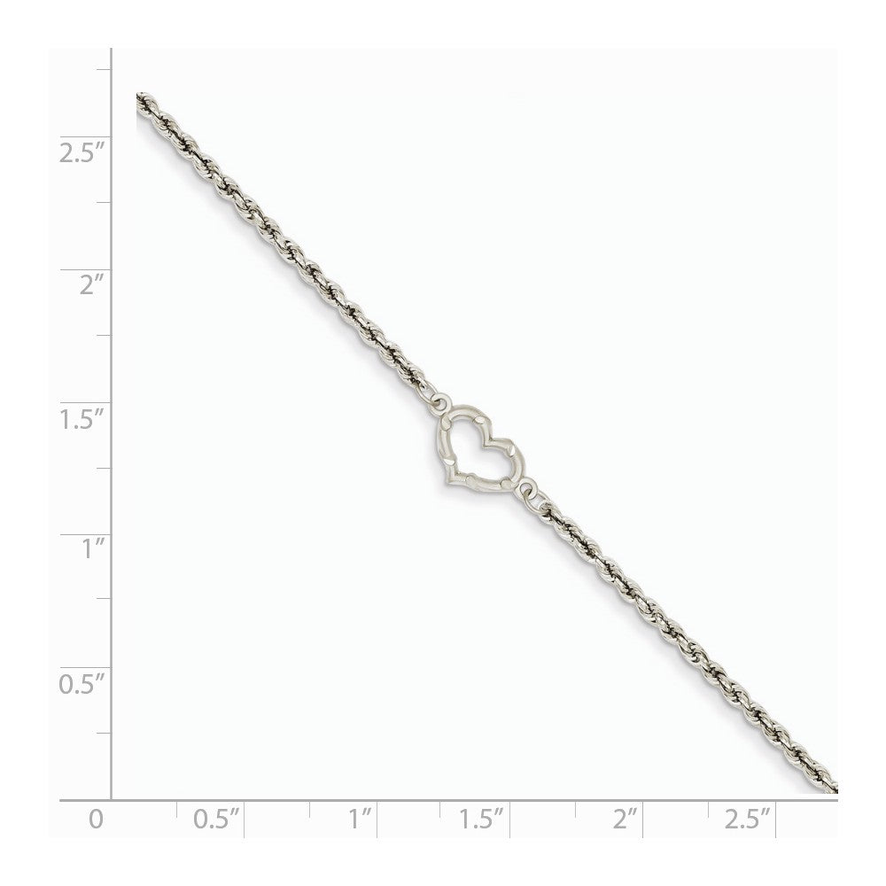 Alternate view of the 14k Gold White Gold Rope with Heart Anklet, 10 Inch by The Black Bow Jewelry Co.