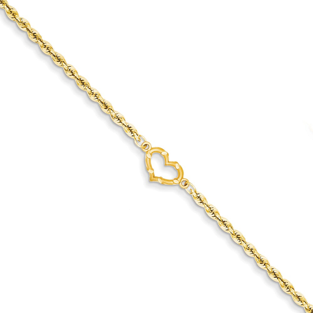14k Yellow Gold Rope with Heart Anklet, 10 Inch, Item A8307-10 by The Black Bow Jewelry Co.