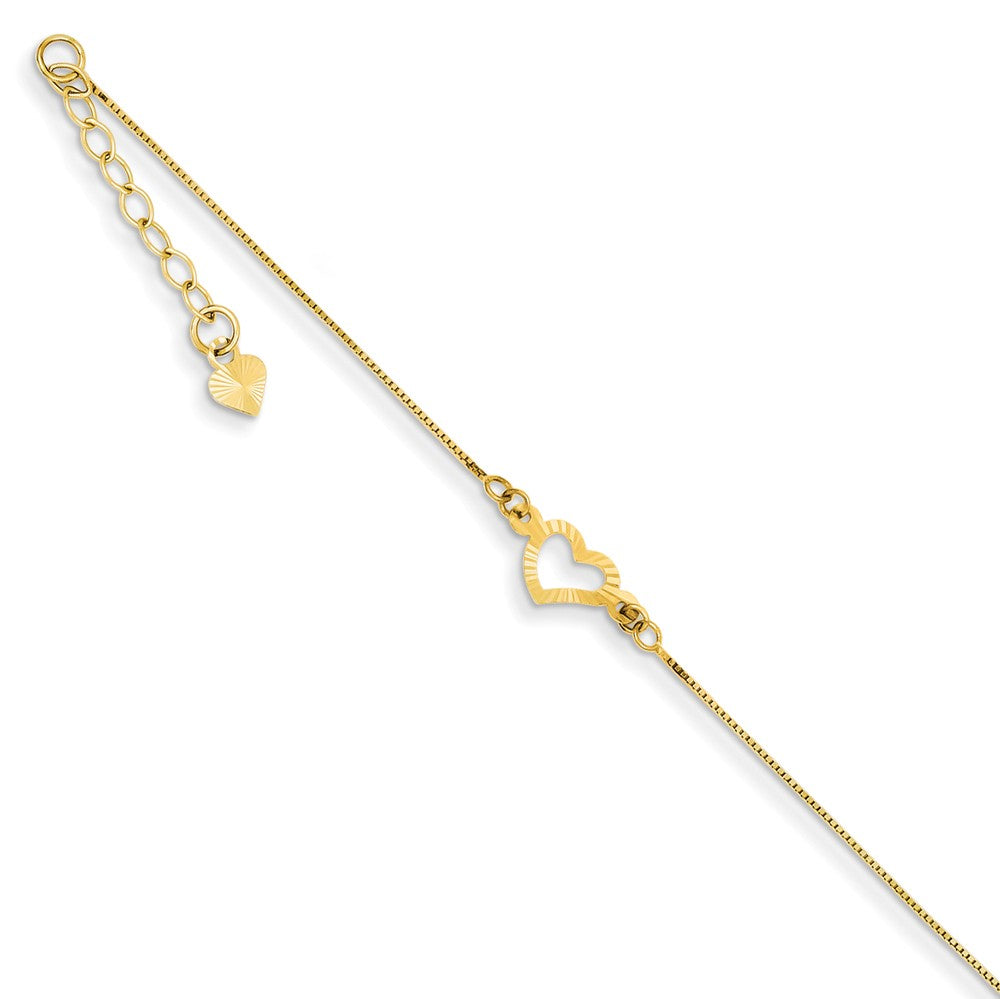 14k Yellow Gold Adjustable Heart Anklet, 9 Inch, Item A8308-09 by The Black Bow Jewelry Co.